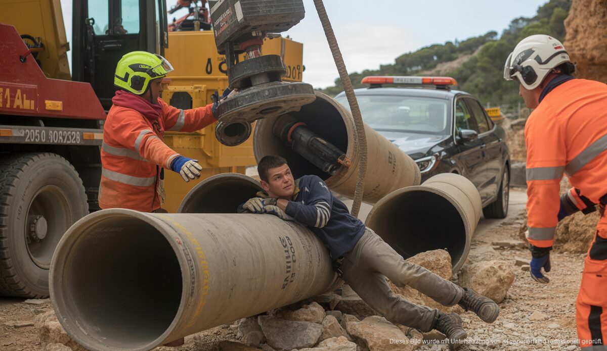Rettungsaktion am Port d'Andratx Baustelle nach Rohrkollaps