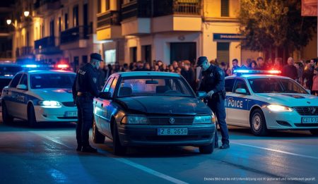 Polizisten untersuchen gestohlenes Auto in Palma bei Nacht