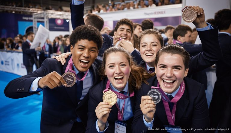 Erfolgreiche Teilnahme von Balearen-Studenten an SpainSkills 2026 Balearische Studenten feiern Erfolge bei den SpainSkills-Wettbewerben in Madrid. Sie halten stolz ihre Medaillen.