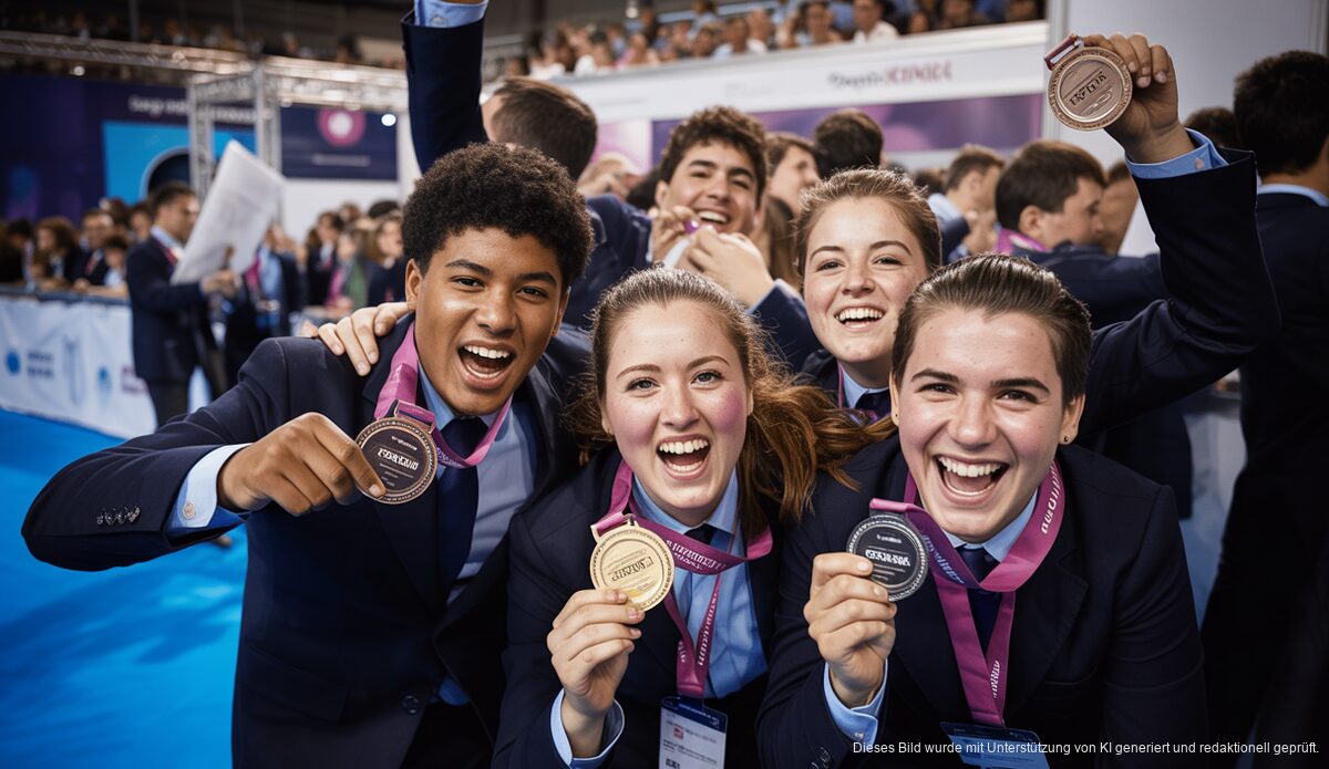 Erfolgreiche Teilnahme von Balearen-Studenten an SpainSkills 2026 Balearische Studenten feiern Erfolge bei den SpainSkills-Wettbewerben in Madrid. Sie halten stolz ihre Medaillen.