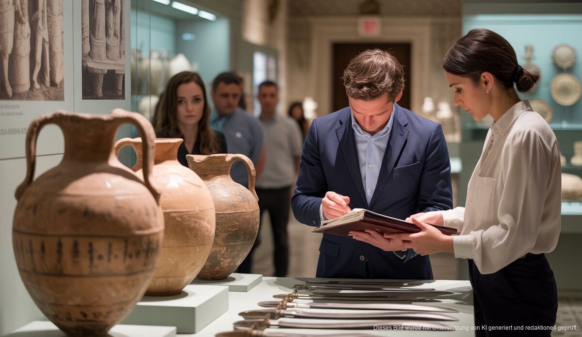 Museumsmitarbeiter katalogisieren archäologische Funde in Mallorca.