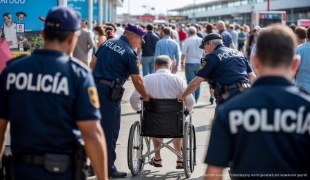 Polizeikontrolle am Hafen von Palma de Mallorca mit Rollstuhl-Szene