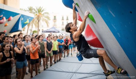 Erik Noya weiht erste homologierte Kletterwände auf Mallorca ein Kletterwände in Palma de Mallorca mit Erik Noya bei der Eröffnung