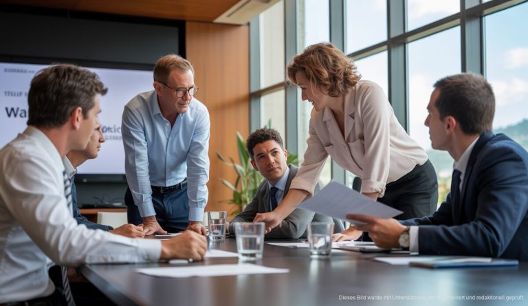 Ibrelleu: Erfolgreiches Relevo-Programm für Unternehmen auf Mallorca Geschäftstreffen für Unternehmensnachfolge auf Mallorca mit multikulturellen Teilnehmern in einem modernen Konferenzraum.