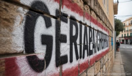 Graffiti auf einer Steinwand in Santanyí, Mallorca, das sich gegen die deutsche Gemeinschaft richtet