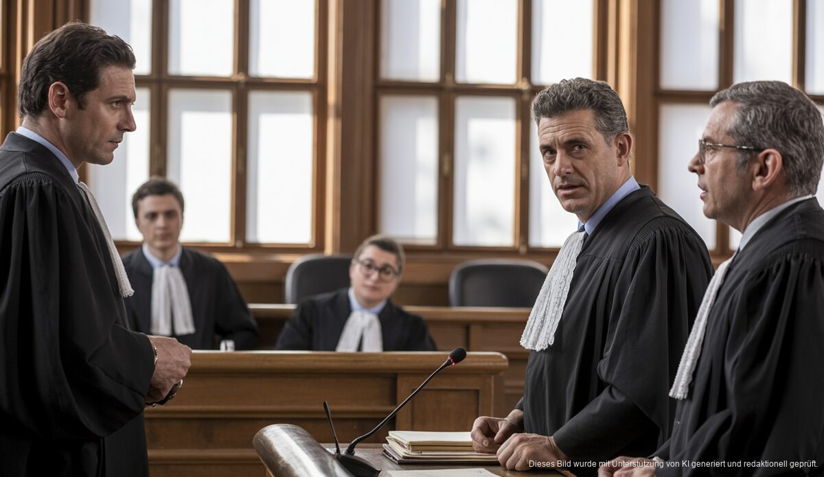 Gericht in Palma de Mallorca spricht eindeutiges Urteil im Autobahnfall Gerichtssaal in Palma de Mallorca mit Richtern und Anwälten während einer Verhandlung