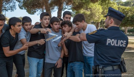 Jugendliche in einer Konfrontation im Parque de Son Costa, Palma de Mallorca
