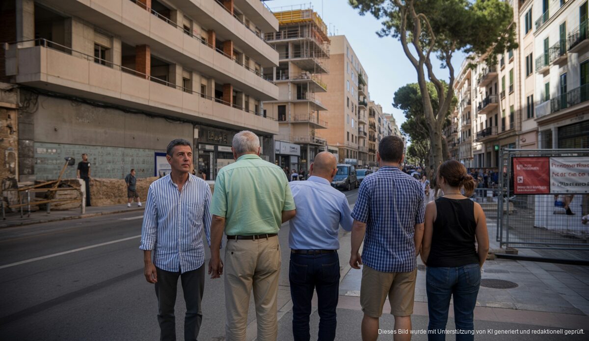Straßenszene in Palma de Mallorca mit Bauarbeiten und Einheimischen