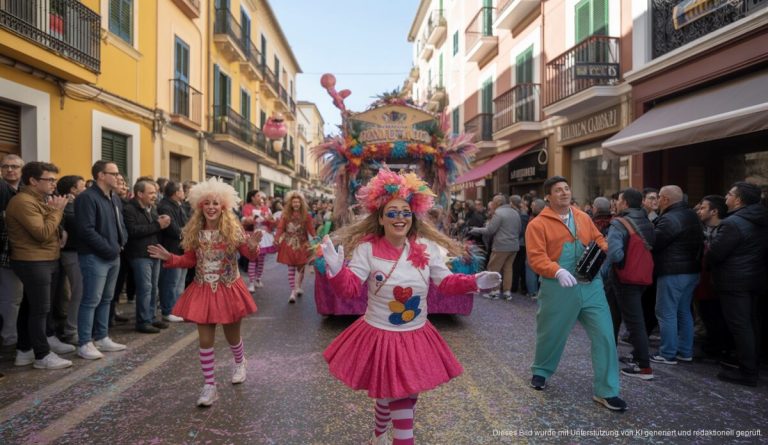 Karneval in Andratx mit farbenfrohen Kostümen und Musik.