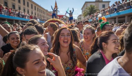 Karneval in Lloseta auf Mallorca mit Kostümen und fröhlichen Feiernden