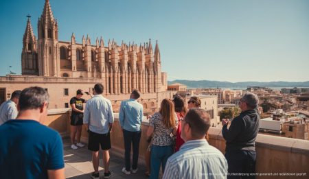 Palma: Historische Führungen und Kathedrale ziehen Besucher an Besucher auf der Dachterrasse der Kathedrale von Palma de Mallorca mit Stadtblick