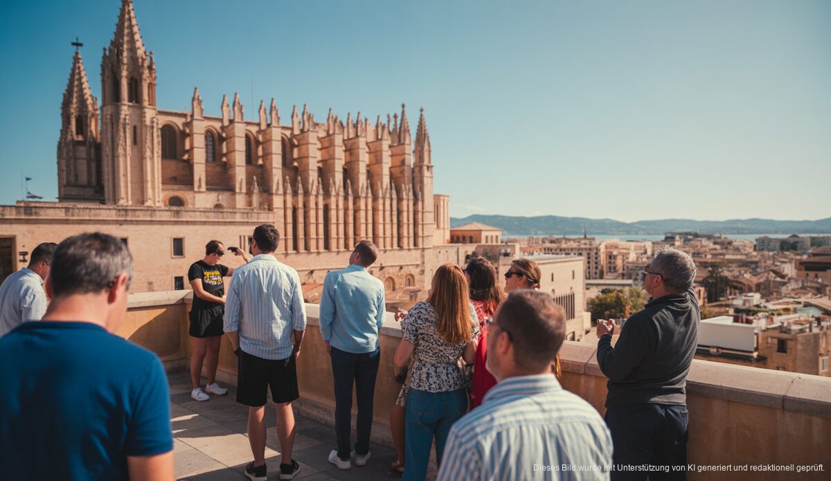 Palma: Historische Führungen und Kathedrale ziehen Besucher an Besucher auf der Dachterrasse der Kathedrale von Palma de Mallorca mit Stadtblick