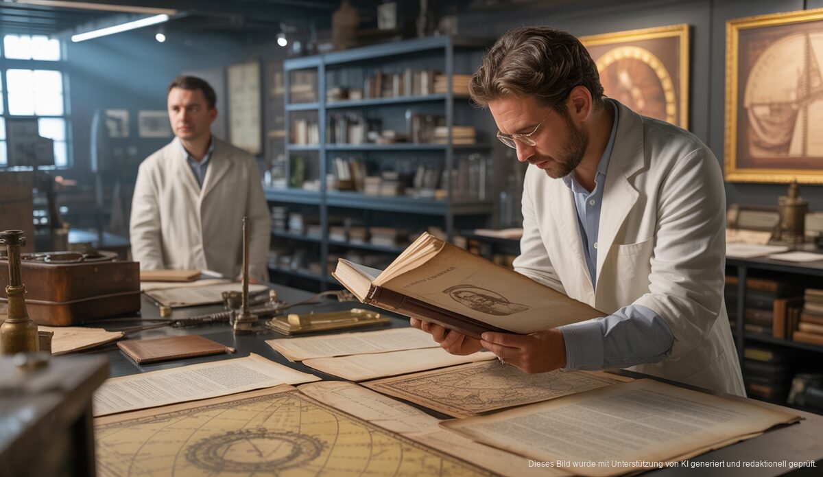 Wissenschaftler analysieren historische Dokumente zu Christoph Kolumbus in einem Labor auf Mallorca.
