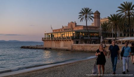 Mallorca: Neues Küstengesetz könnte Abriss von Gebäuden verhindern El Bungalow an der Küste von Palma de Mallorca in der Dämmerung
