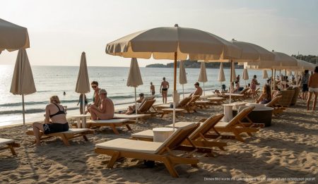 Mallorca Strände: Luxuskultur sorgt für Ärger Strände auf Mallorca mit Luxusliegen und Sonnenschirmen in Palma