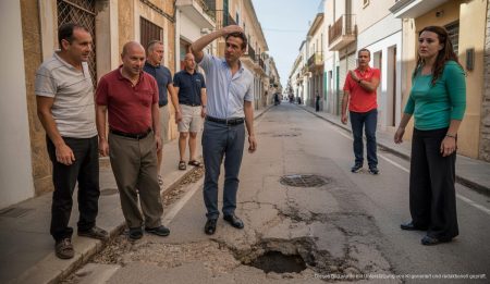 Bürger von Manacor besichtigen beschädigte Straßen mit Schlaglöchern