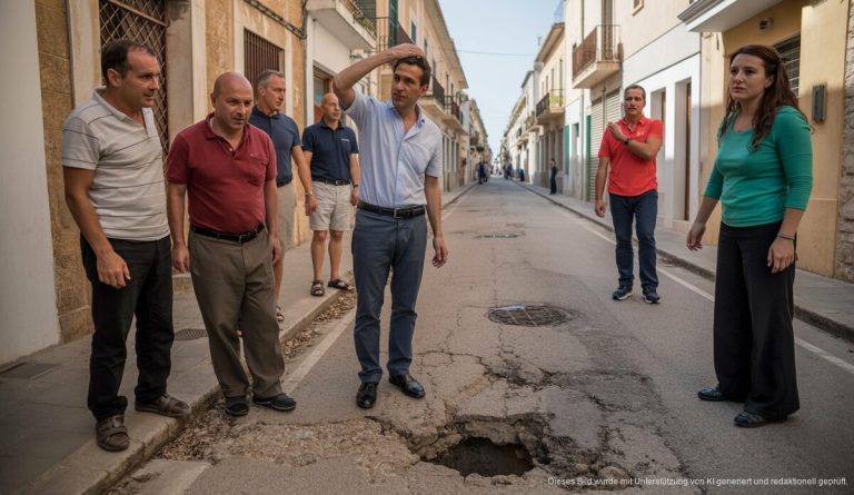 Bürger von Manacor besichtigen beschädigte Straßen mit Schlaglöchern