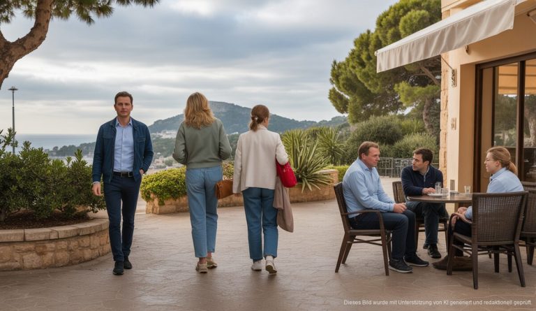 Mildes Wetter auf Mallorca bietet perfekte Bedingungen Mildes, bewölktes Wetter auf Mallorca mit Menschen im Freien