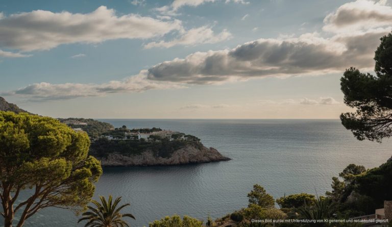 Szenische Ansicht von Port d'Andratx bei mäßigem Wetter mit bewölktem Himmel
