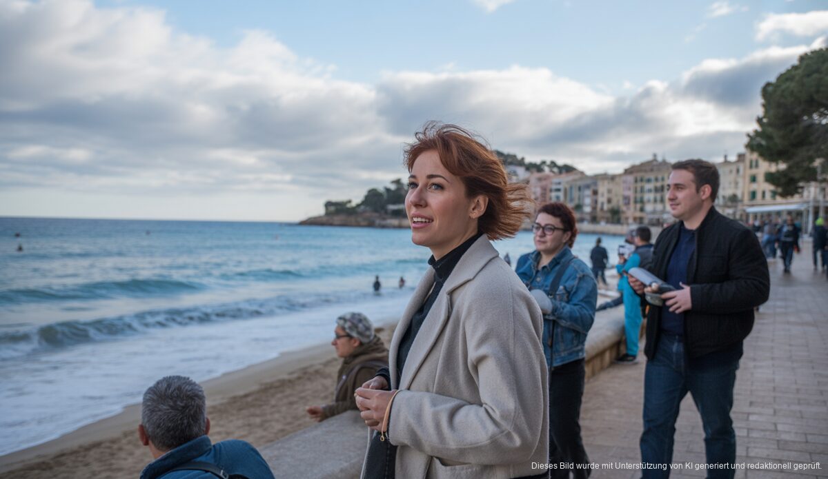 Mildes Winterwetter auf Mallorca mit Spaziergängern an der Küstensonde.