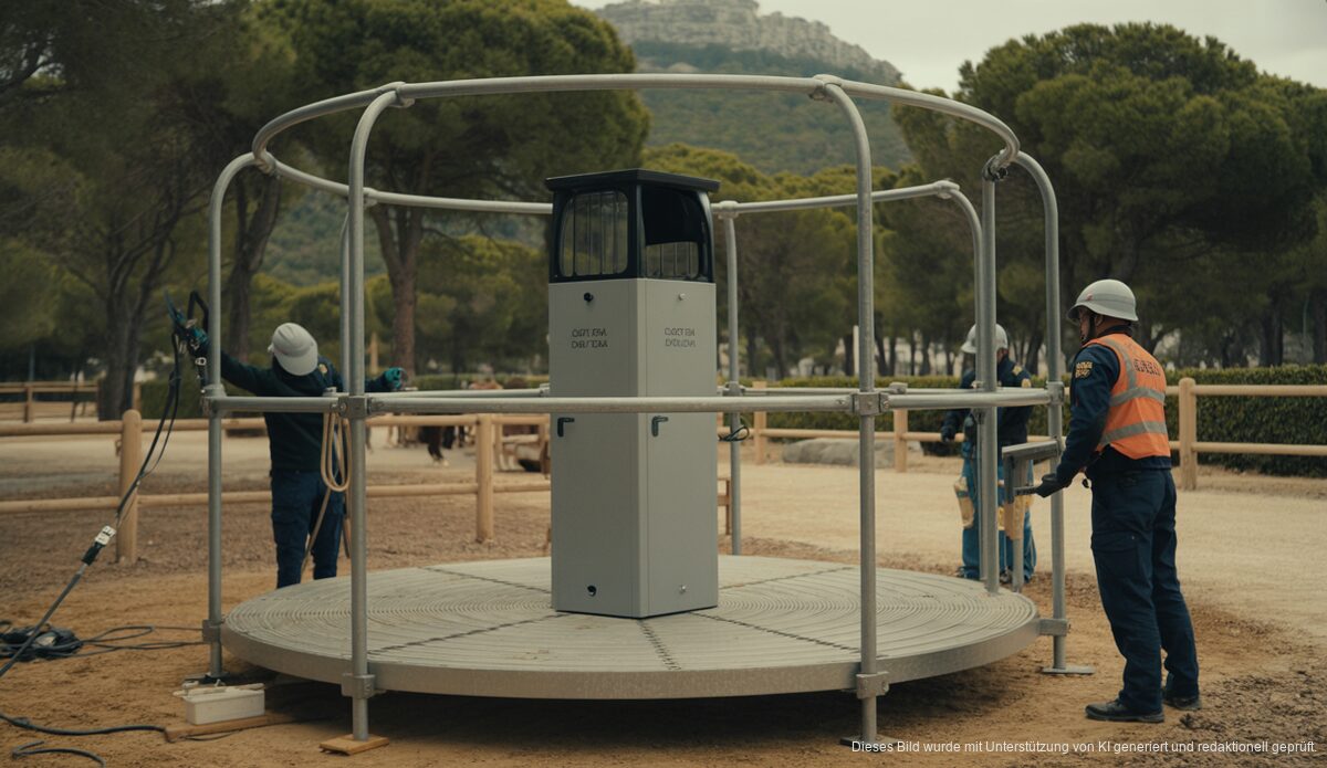Moderne Trainingsanlage für Polizeipferde im Park Castell de Bellver in Palma.