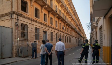 Vier Brände und Treppenprobleme in Palma de Mallorca Altes Gefängnis von Palma de Mallorca mit Feuerwehrbeamten vor Ort.