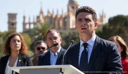 Jaime Martínez beim Parc Verd de Llevant in Palma de Mallorca spricht bei einer politischen Veranstaltung.