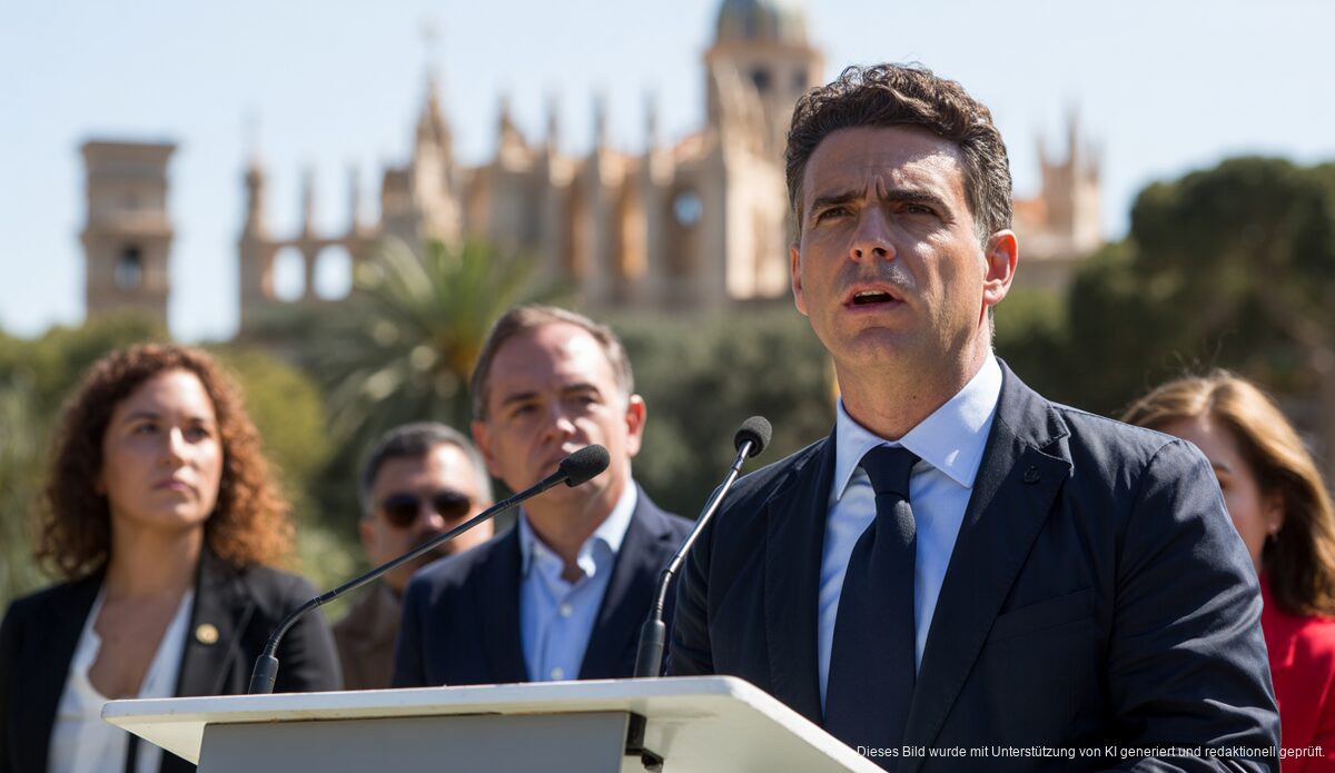 Jaime Martínez beim Parc Verd de Llevant in Palma de Mallorca spricht bei einer politischen Veranstaltung.