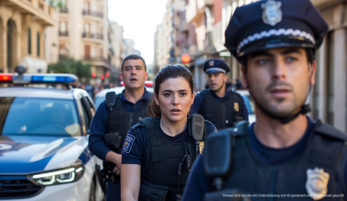Szene einer Polizeiverfolgungsjagd in Palma mit lokalen Beamten in Aktion