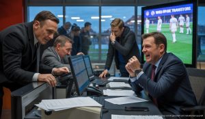 Mallorcas Transfer-Endspurt: Larin zum Southampton, Fofana nach Straßburg RCD Mallorca executives in a bustling office during a tense transfer window