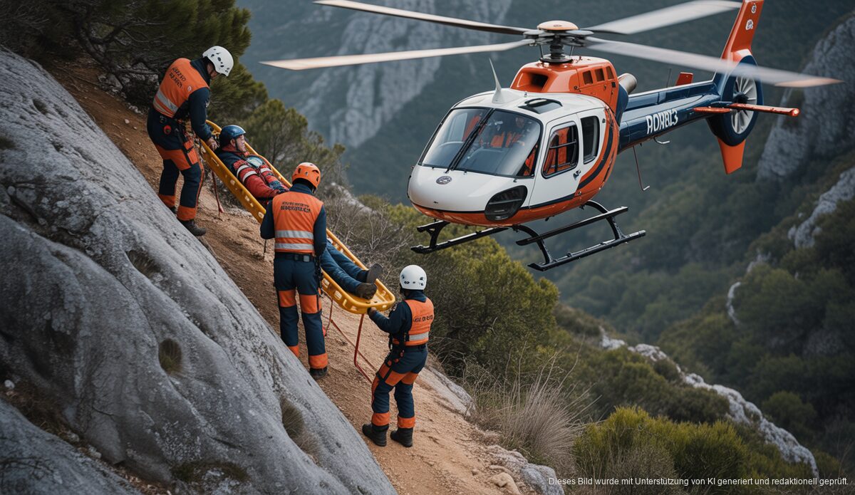 Rettungseinsatz mit Hubschrauber in den Bergen von Fornalutx