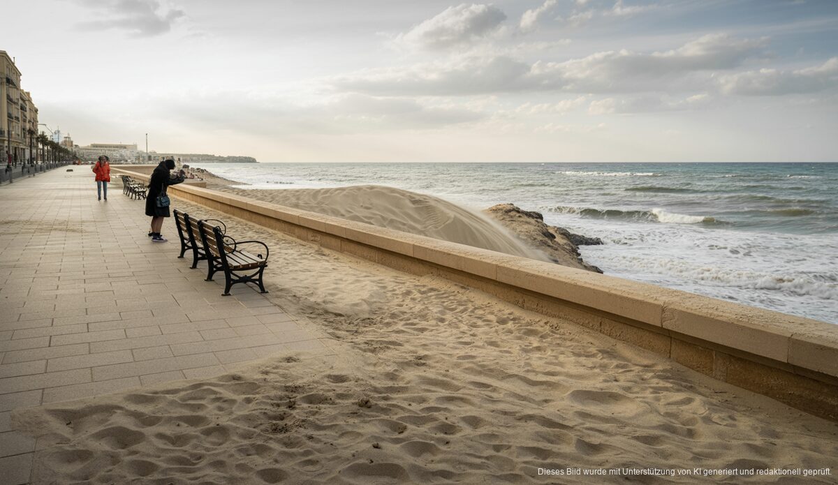 Sandverwehungen an der Playa de Palma nach Stürmen