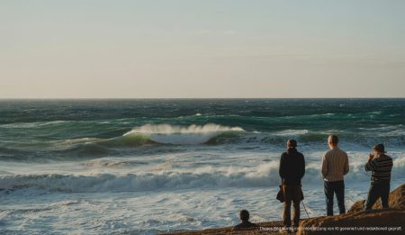 Mittelmeer mit hohen Wellen und windigem Wetter auf Mallorca im Februar.
