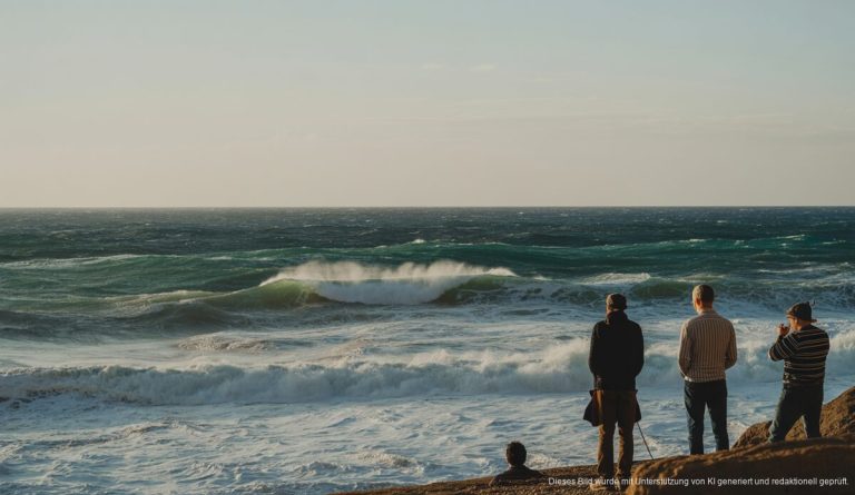 Mittelmeer mit hohen Wellen und windigem Wetter auf Mallorca im Februar.