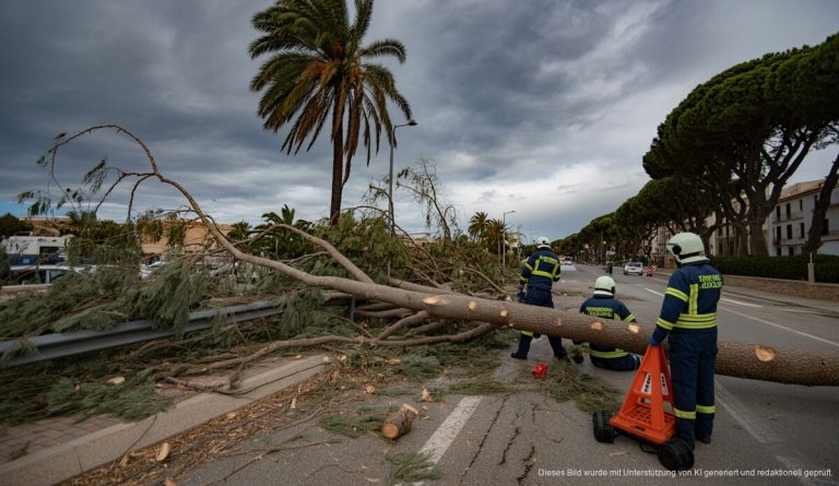 Sturmtief „Nils“ sorgt für Chaos auf Mallorca mit massiven Schäden Schwere Sturmschäden auf Mallorca mit umgestürzten Bäumen und Einsatzkräften
