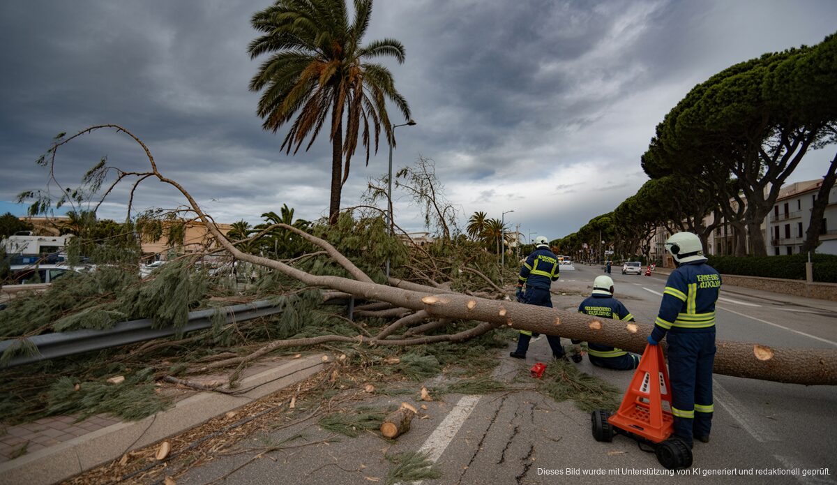 Sturmtief „Nils“ sorgt für Chaos auf Mallorca mit massiven Schäden Schwere Sturmschäden auf Mallorca mit umgestürzten Bäumen und Einsatzkräften