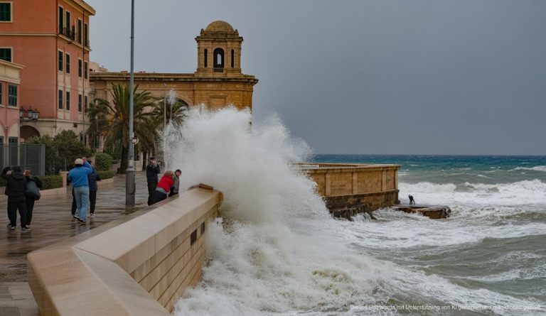 Sturmwarnungen und Wetterberuhigung auf Mallorca erwartet Sturmwellen treffen auf die Küste von Palma de Mallorca