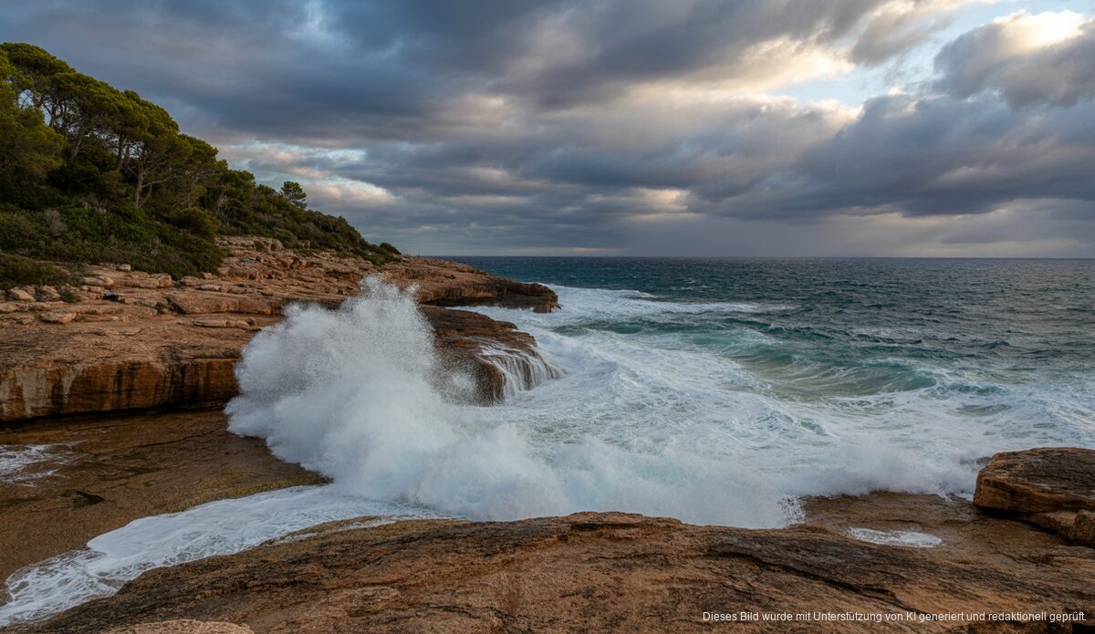 Sturm auf Mallorca: Hohe Wellen und dunkle Wolken
