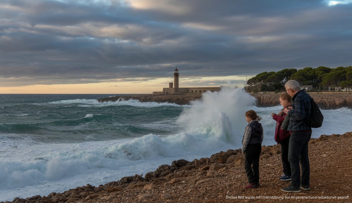 Sturm auf Mallorca mit hohen Wellen an der Küste