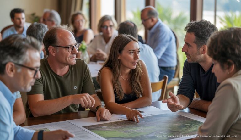 Teilnehmer an Umweltberatung Palma de Mallorca diskutieren.