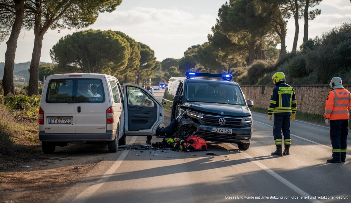 Tragische Unfälle auf Mallorca: Radfahrer stirbt, Touristin schwer verletzt Zwei Lieferwagen in Verkehrsunfall auf Mallorca, Einsatzkräfte vor Ort