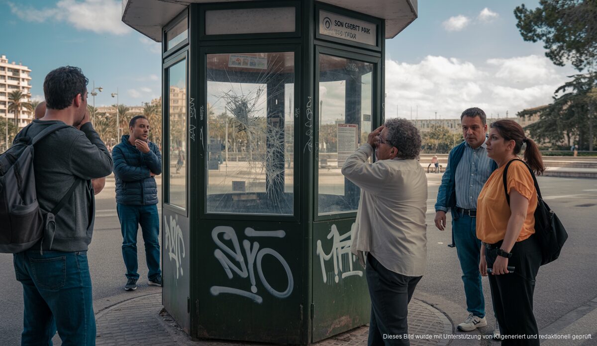 Probleme in Palma: Vandalismus und soziale Missstände im Fokus Beschädigter Kiosk im Son Gibert Park in Palma de Mallorca mit besorgten Einwohnern.