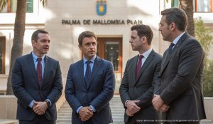 Palaisähnliches Gebäude des Rathauses von Palma zeigt Abgeordnete und den neuen Wasserbewirtschaftungsplan.