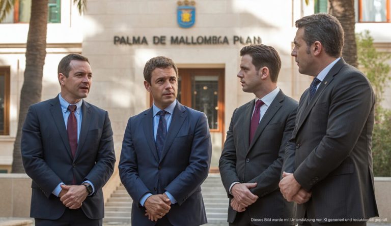 Palma beschließt Wasserplan zur Freigabe neuer Wohnprojekte Palaisähnliches Gebäude des Rathauses von Palma zeigt Abgeordnete und den neuen Wasserbewirtschaftungsplan.