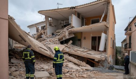 Eingestürztes Haus Manacor mit Rettungskräften vor Ort