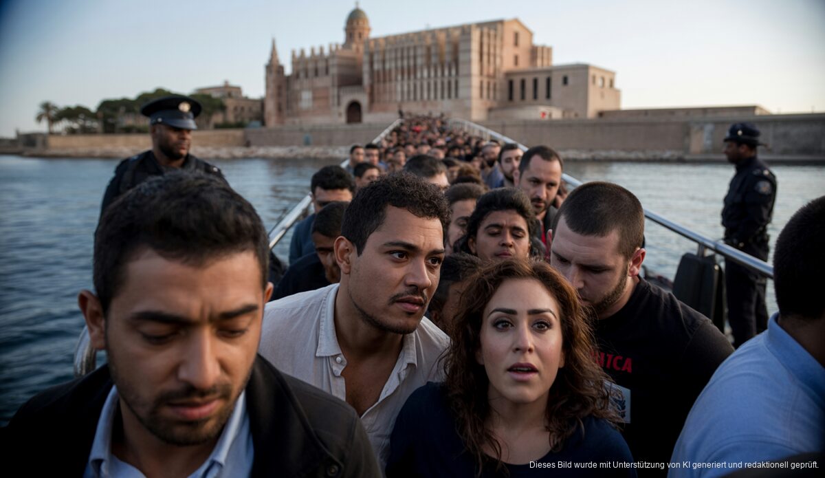 Ankunft von Migranten aus Algerien beim alten Gefängnis in Palma