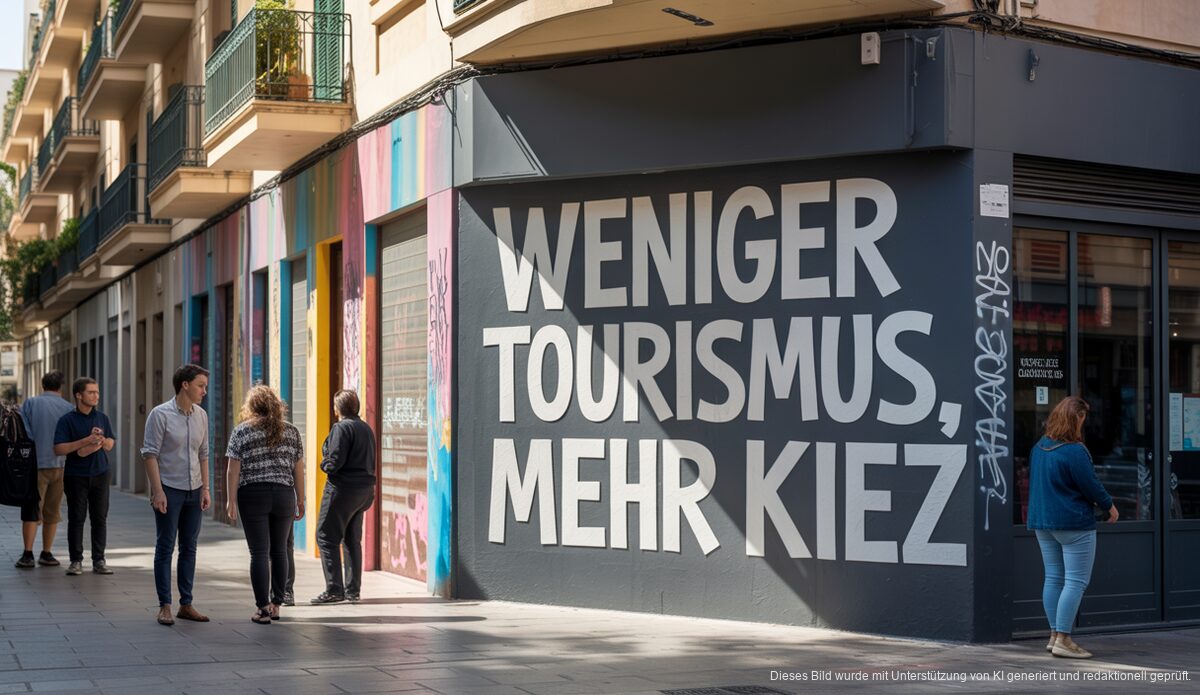 Fassaden-Graffiti in Palma de Mallorca mit Anti-Tourismus-Botschaft