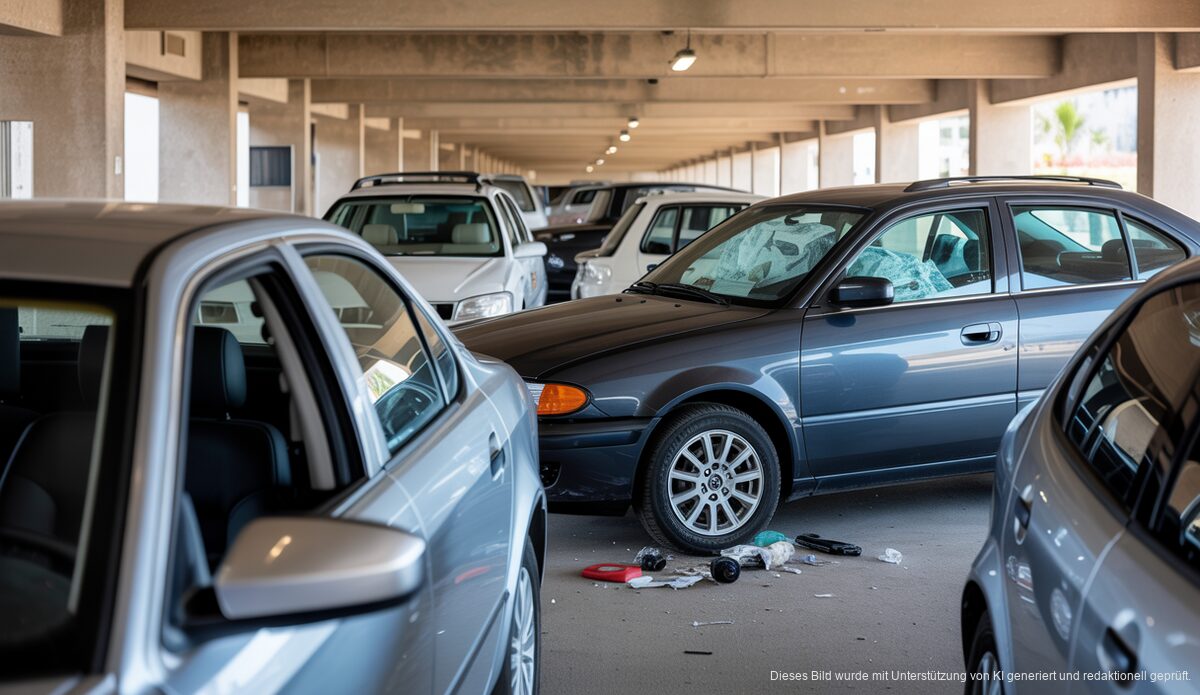 Zerstörte Autos in einem Parkhaus in Palma nach einem Einbruch