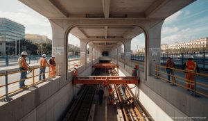 Neue Metro-Linie in Palma: Schnell zum Krankenhaus Son Espases Moderne Metro-Baustelle in Palma mit Arbeitern und Maschinen