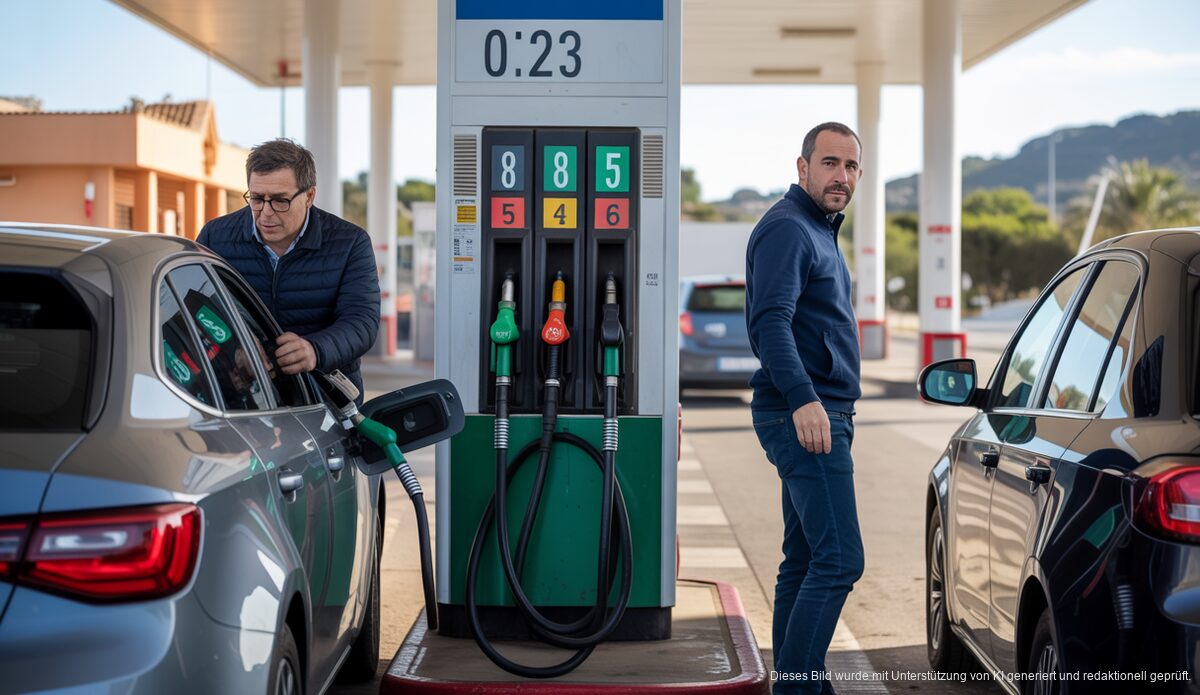 Benzinpreise an einer Tankstelle am Stadtrand von Palma de Mallorca
